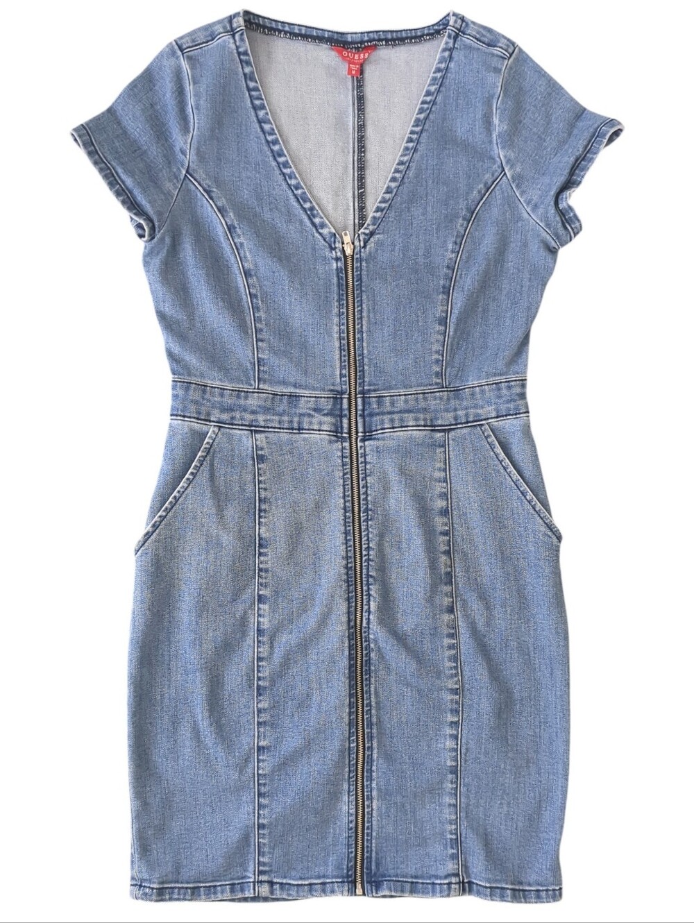 Women's Zip Front Denim Mini Dress By Guess (Size M)